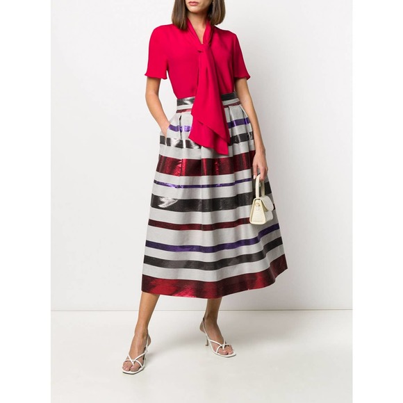 Emporio Armani Red Silk Blend Tie-Neck Short Sleev